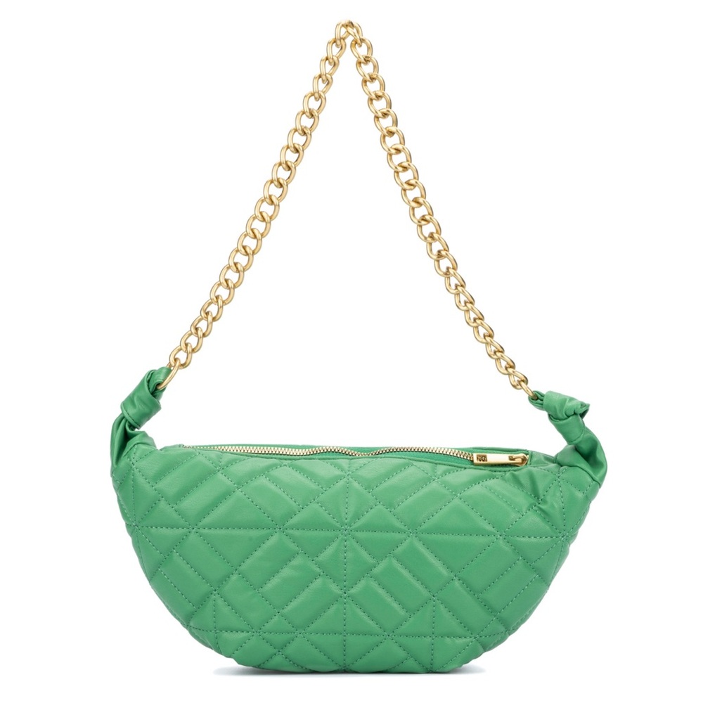 Green Quilted Chain Shoulder Bag